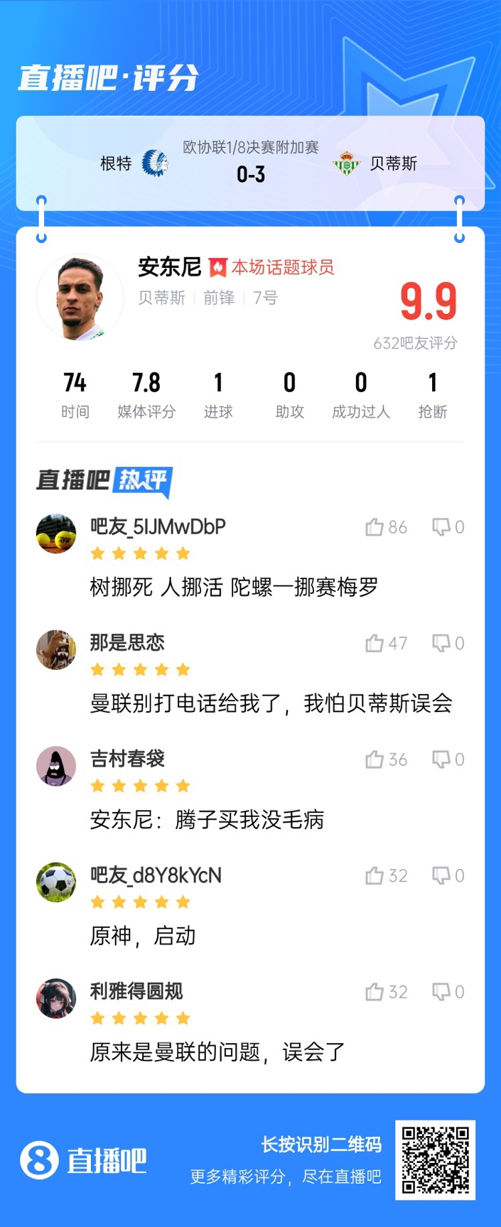  安東尼兜射圓規(guī)畫?。“捎言u(píng)分9.9：樹挪死人挪活 陀螺一挪賽梅羅