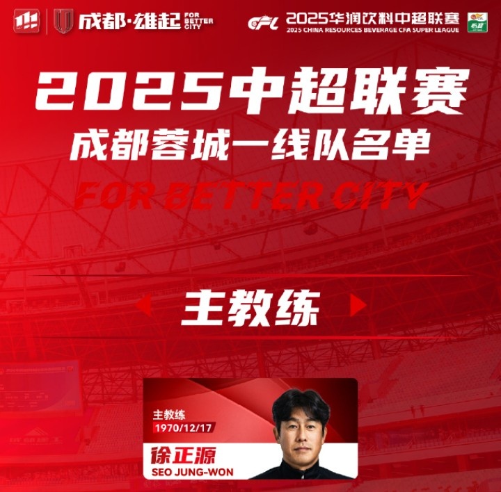  成都蓉城一線隊(duì)大名單出爐！