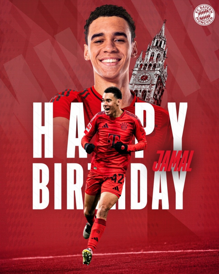  拜仁官方祝穆西亞拉22歲生日快樂，加盟至今出戰(zhàn)196次獲59球38助
