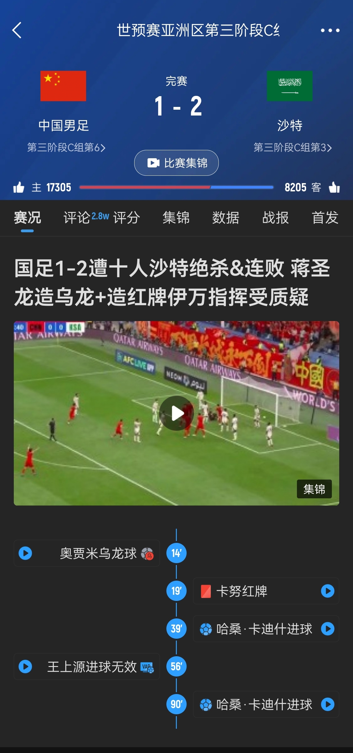  今天什么劇本？首戰(zhàn)沙特也是半場紅牌+蔣光太傷退，最后國足被翻