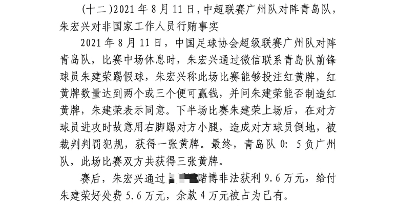  網(wǎng)傳判決書：青島球員朱建榮故意踢對方小腿，染黃收5.6萬好處費